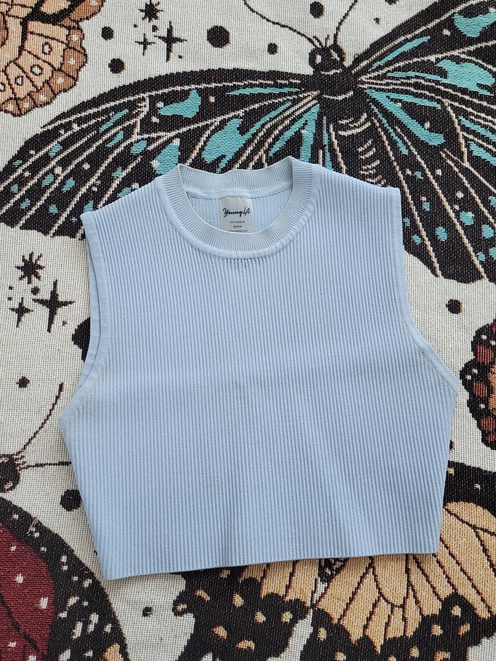YoungLA Pale Blue Ribbed Crop Tank